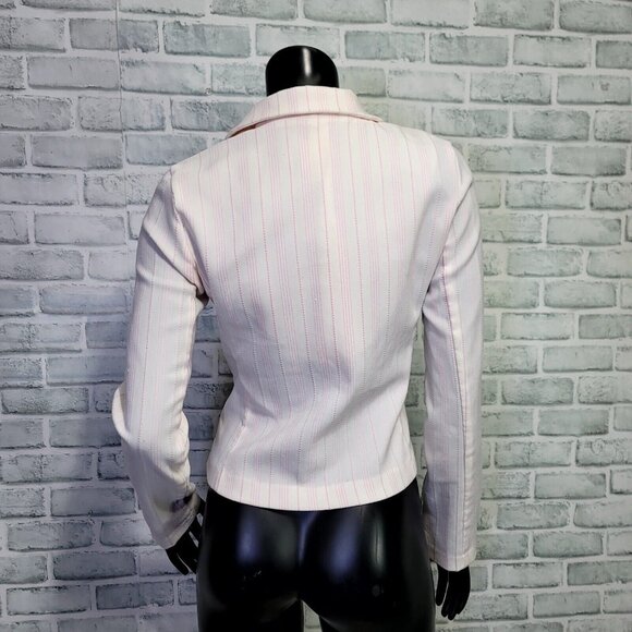 Vintage 90s Y2K Toy Box Jrs 3 White Pink Stitched Pinstriped‎ Tailored Blazer - Picture 6 of 9